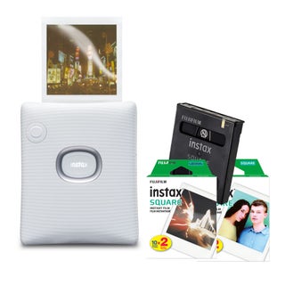 Fujifilm INSTAX Square Link Instant Printer (White) Bundle w/Instax Square Film Double Pack (40 Exp)