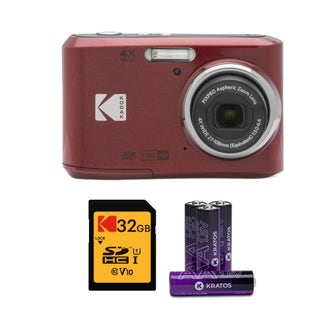 Kodak PIXPRO FZ45 Friendly Zoom Digital Camera (Red) with 32GB Memory Card and AA Batteries (4-Pack)